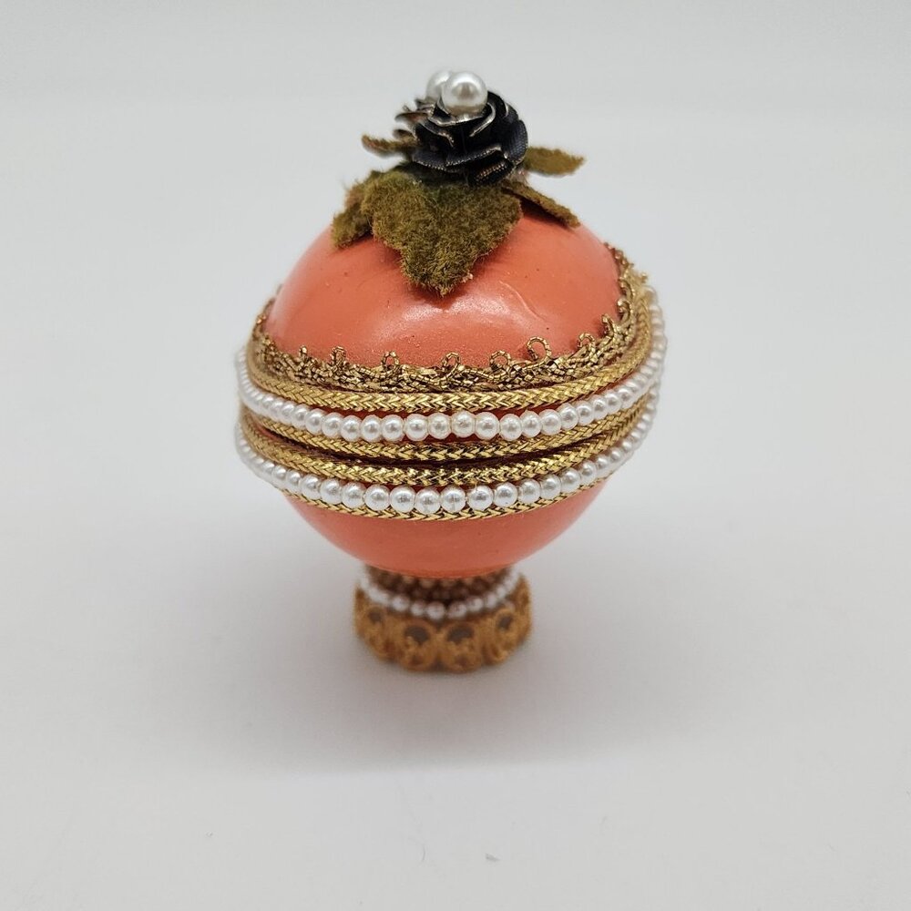 Decorative Egg Shaped Jewelry Trinket Box Faux Pearl Velvet Floral 2.5" - Picture 6 of 7